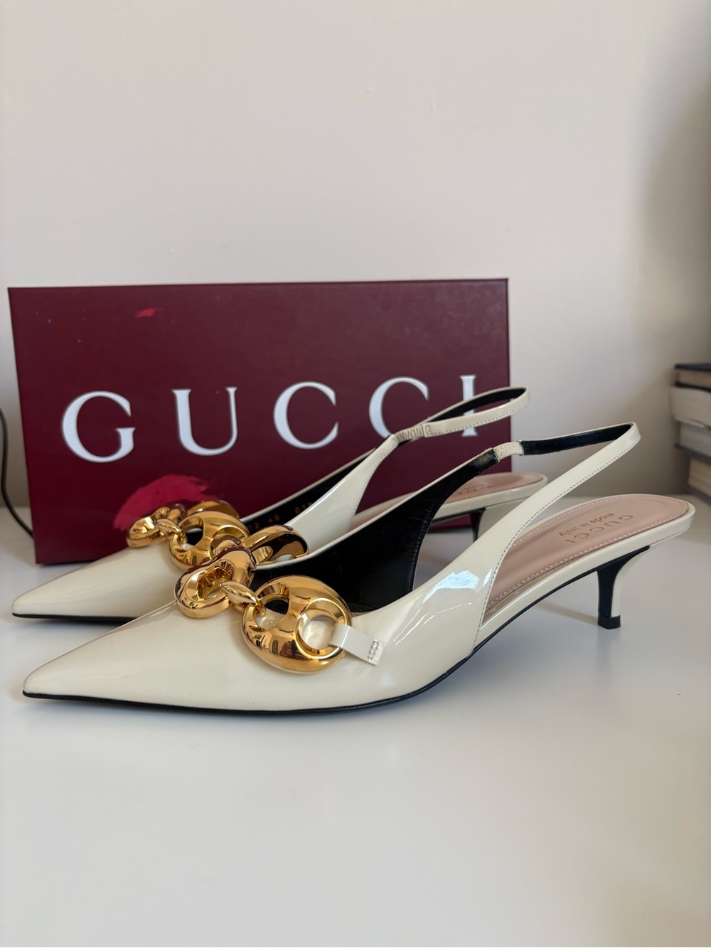 GUCCI Marina Slingback Pumps Ivory Patent Leather NEW Size 40 / US 10 - Picture 7 of 13